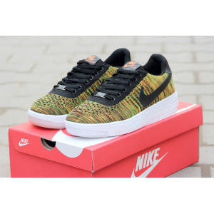 Чоловічі кросівки Nike Air Force 1 Flyknit помаранчеві з зеленим и черным