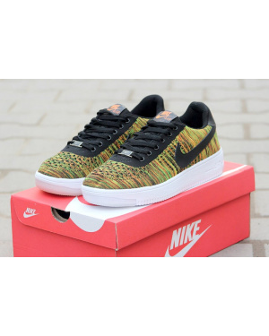 Чоловічі кросівки Nike Air Force 1 Flyknit помаранчеві з зеленим и черным