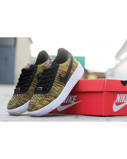Чоловічі кросівки Nike Air Force 1 Flyknit помаранчеві з зеленим и черным