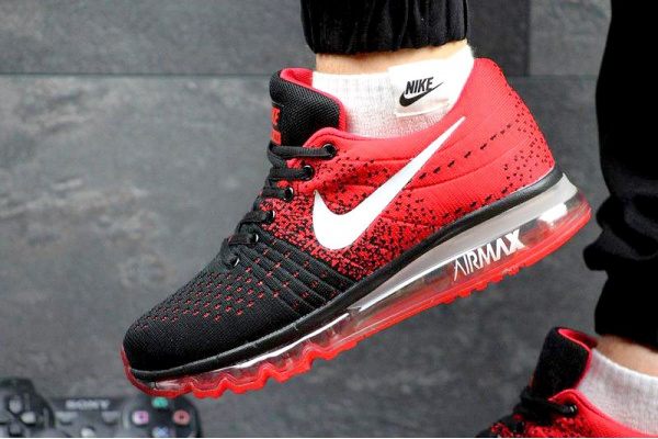 Мужские кроссовки Nike Air Max 2017 Flyknit красные с черным