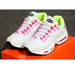 Женские кроссовки Nike Air Max 95 белые с розовым и зеленым
