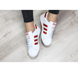 Женские кроссовки Adidas Classics Superstar Hologram белые с красным