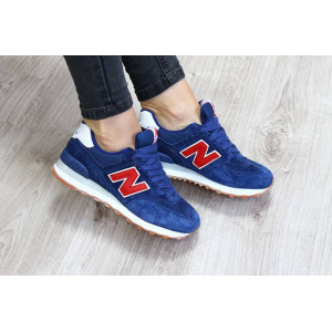 Женские кроссовки New Balance 574 синие с красным и белым