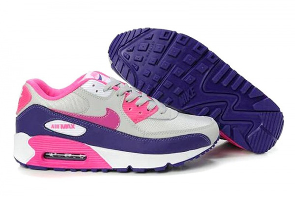 Женские кроссовки Nike Air Max 90 серые с фиолетовым