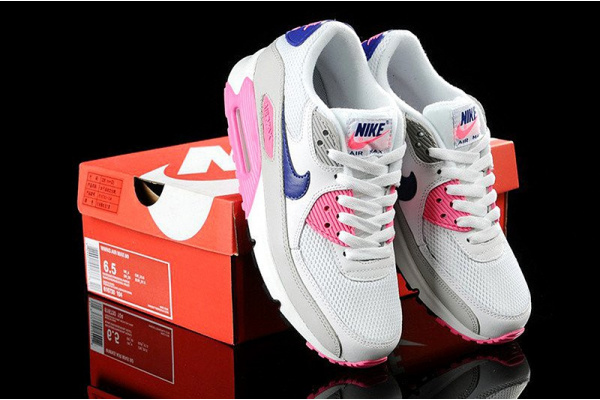 Женские кроссовки Nike Air Max 90 серые с розовым