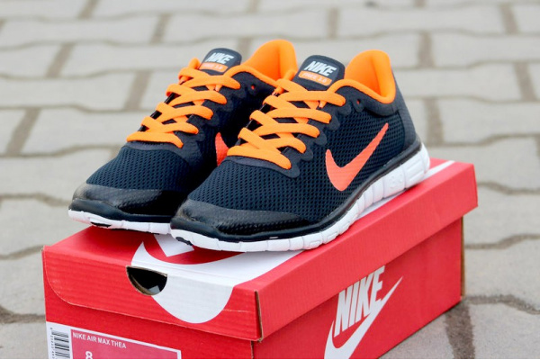 Женские кроссовки Nike Free Run 3.0 темно-синие с оранжевым
