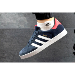 Мужские кроссовки Adidas Gazelle темно-синие с красным