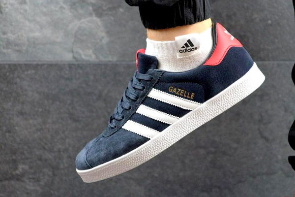 Мужские кроссовки Adidas Gazelle темно-синие с красным