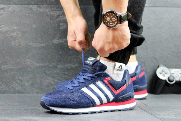Мужские кроссовки Adidas Neo 10k синие с белым и красным