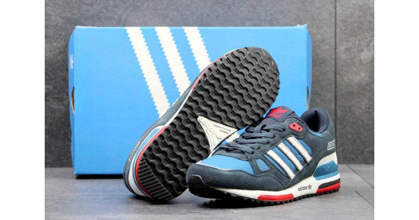 Купить мужские кроссовки Adidas ZX 750 темно-синие с голубым