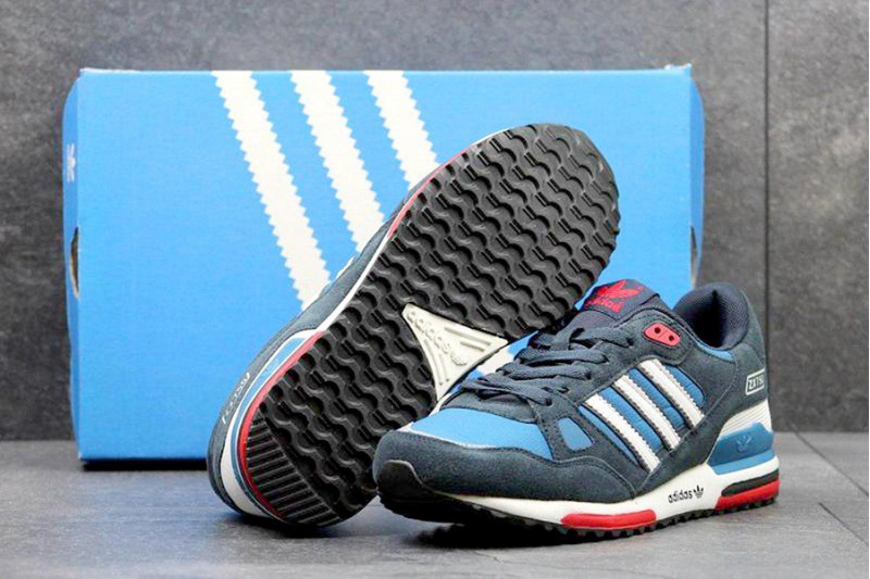 Купить мужские кроссовки Adidas ZX 750 темно-синие с голубым