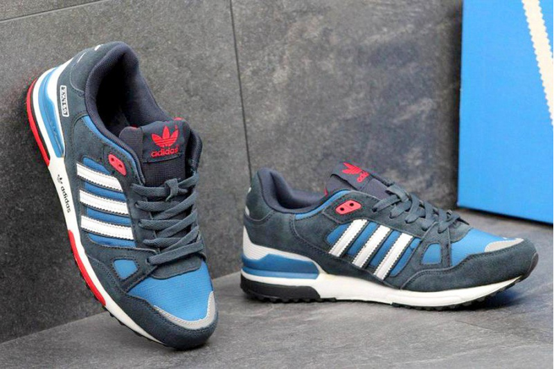 Купить мужские кроссовки Adidas ZX 750 темно-синие с голубым