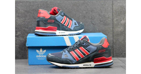Купить мужские кроссовки Adidas ZX 750 темно-синие с красным и голубым