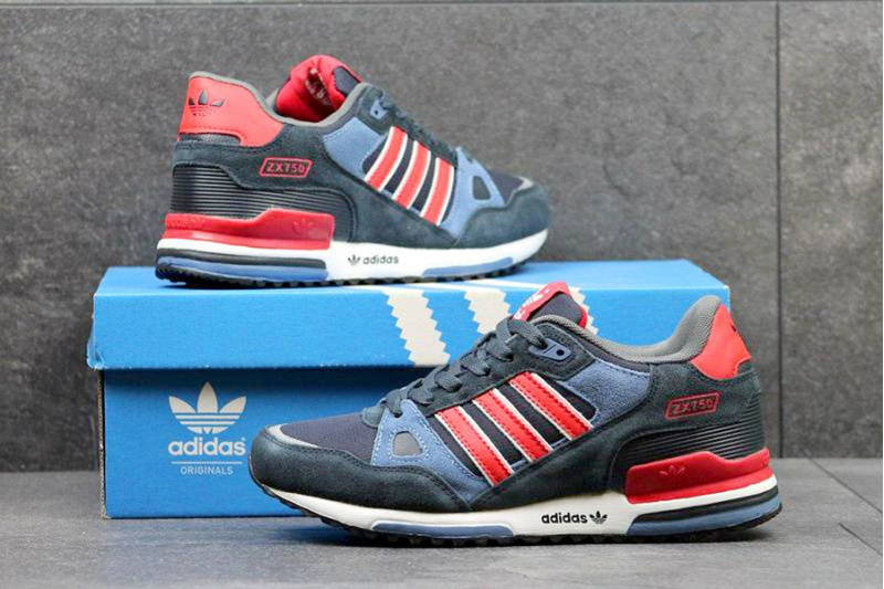 Купить мужские кроссовки Adidas ZX 750 темно-синие с красным и голубым