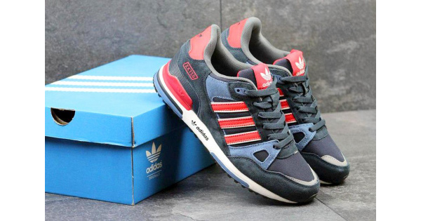 Купить мужские кроссовки Adidas ZX 750 темно-синие с красным и голубым