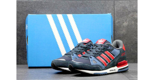 Купить мужские кроссовки Adidas ZX 750 темно-синие с красным и голубым