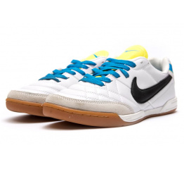 Мужские кроссовки Nike Tiempo Natural IV LTR IC белые с голубым и желтым
