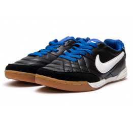 Мужские кроссовки Nike Tiempo Natural IV LTR IC черные с голубым