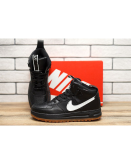 Мужские высокие кроссовки Nike Lunar Force 1 черные с белым