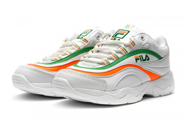 Женские кроссовки Fila Ray белые с зеленым и оранжевым