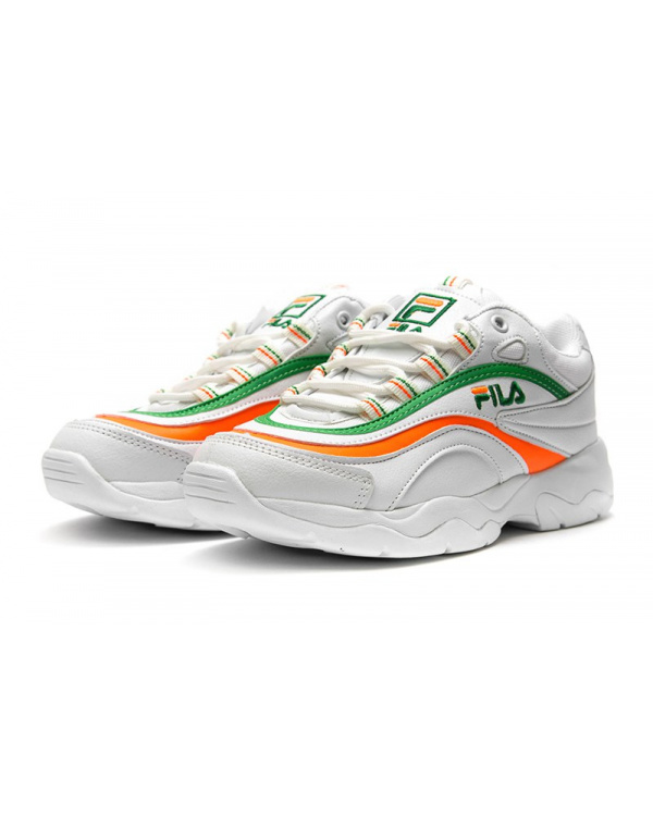 Женские кроссовки Fila Ray белые с зеленым и оранжевым