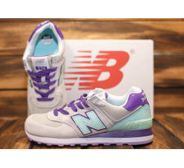 Женские кроссовки New Balance 574 бежевые с фиолетовым