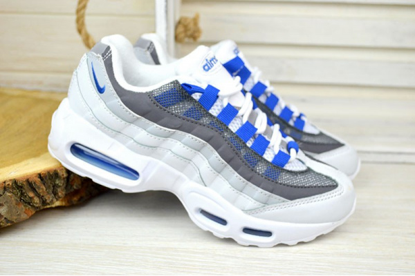 Женские кроссовки Nike Air 95 белые с серым и синим