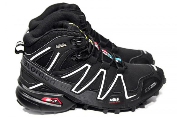 Мужские ботинки на меху Salomon SpeedCross 3 High черные с белым