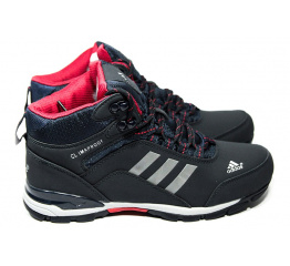 Мужские высокие кроссовки на меху Adidas Climaproof High темно-синие с красным