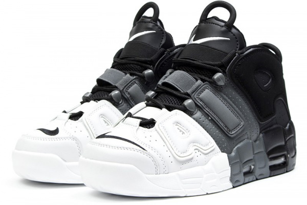 Мужские высокие кроссовки Nike Air More Uptempo '96 серые с белым и черным