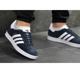 Мужские кроссовки Adidas Gazelle синие с белым