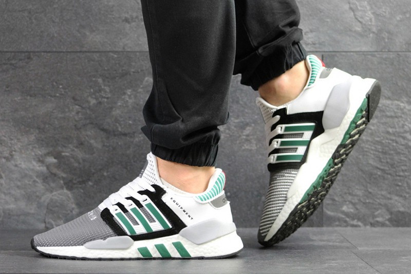 Мужские кроссовки Adidas Originals EQT Support 91/18 серые с белым и зеленым - Купить с доставкой по выгодной - Aspolo.ua