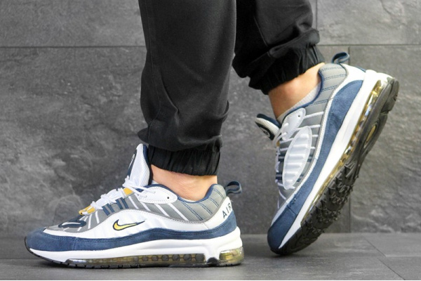 Мужские кроссовки Nike Air Max 98 серые с белым и синим