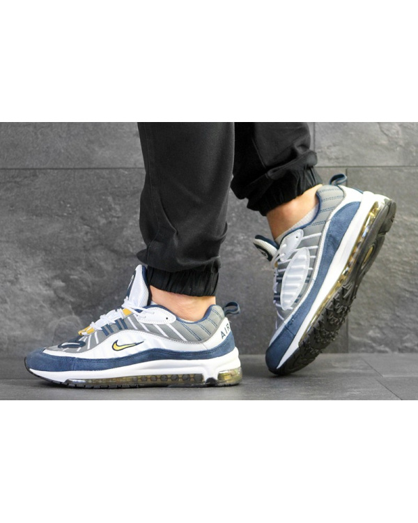 Чоловічі кросівки Nike Air Max 98 сірі з білим и синим