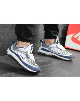 Мужские кроссовки Nike Air Max 98 серые с белым и синим