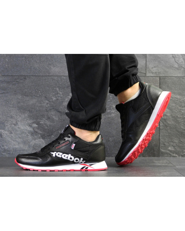 Мужские кроссовки Reebok Classic Leather MU черные с белым и красным