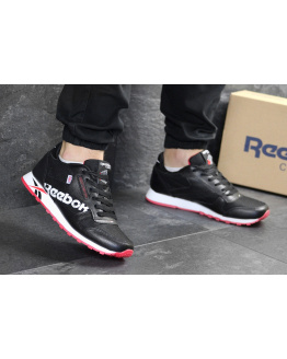 Чоловічі кросівки Reebok Classic Leather MU чорні з білим и красным
