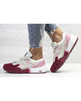 Женские кроссовки Puma Trinomic R698 розовые с бордовым и бежевым
