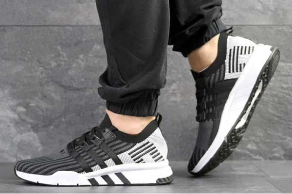 Мужские кроссовки Adidas EQT Support Mid ADV Primeknit черные с светло-серым