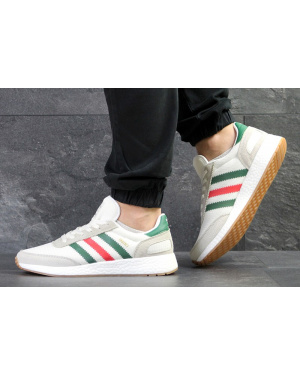 Мужские кроссовки Adidas Iniki белые с зеленым