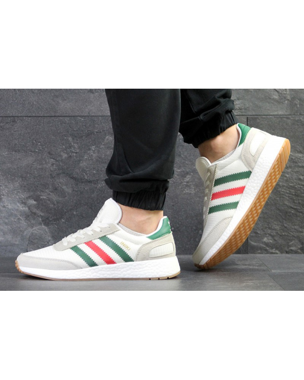 Мужские кроссовки Adidas Iniki белые с зеленым