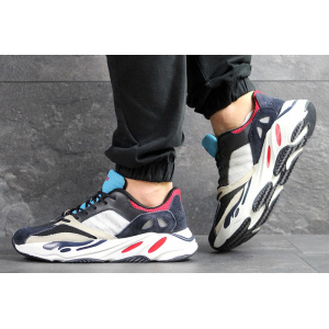 Мужские кроссовки Adidas Yeezy Boost Wave Runner 700 x Balance Life темно-синие с белым