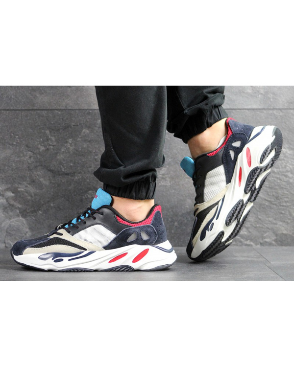 Чоловічі кросівки Adidas Yeezy Boost Wave Runner 700 x Balance Life темно-сині з білим