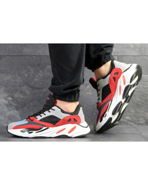 Чоловічі кросівки Adidas Yeezy Boost Wave Runner 700 x Balance Life сірі з чорним и красным