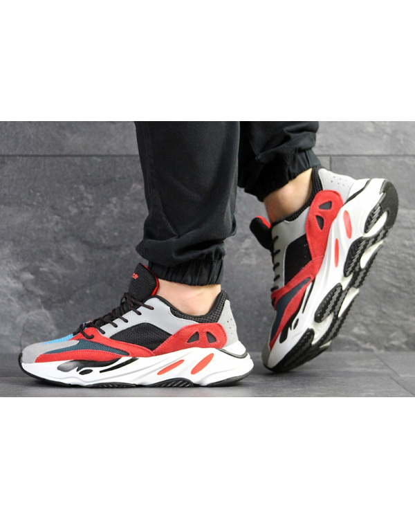 Чоловічі кросівки Adidas Yeezy Boost Wave Runner 700 x Balance Life сірі з чорним и красным