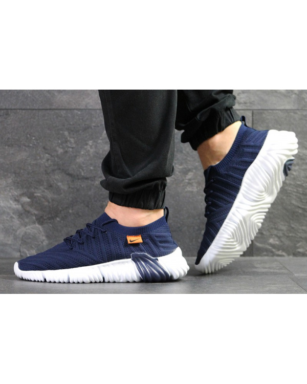 Мужские кроссовки Nike Air Flyknit темно-синие с белым