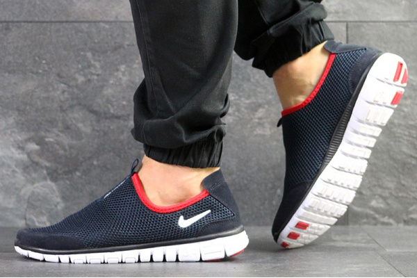 Мужские кроссовки Nike Free Run 3.0 Slip On темно-синие с белым