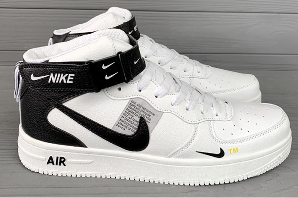 Мужские высокие кроссовки Nike Air Force 1 High белые с черным