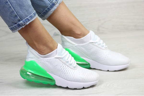 Женские кроссовки Nike Air Max 270 белые с зеленым