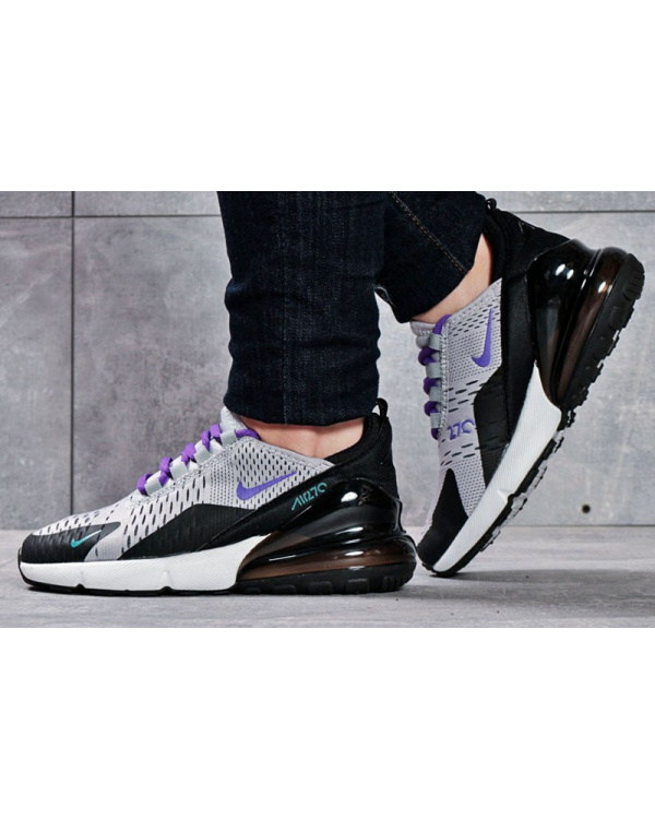 Женские кроссовки Nike Air Max 270 серые с черным и фиолетовым